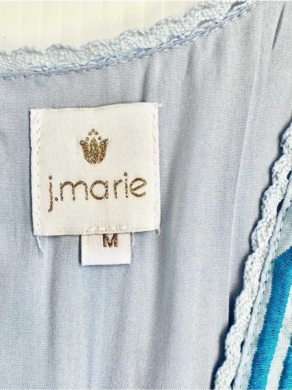 J.Marie Embroidered Flutter Sleeve Top - Light Blue NWT Medium - Picture 9 of 14
